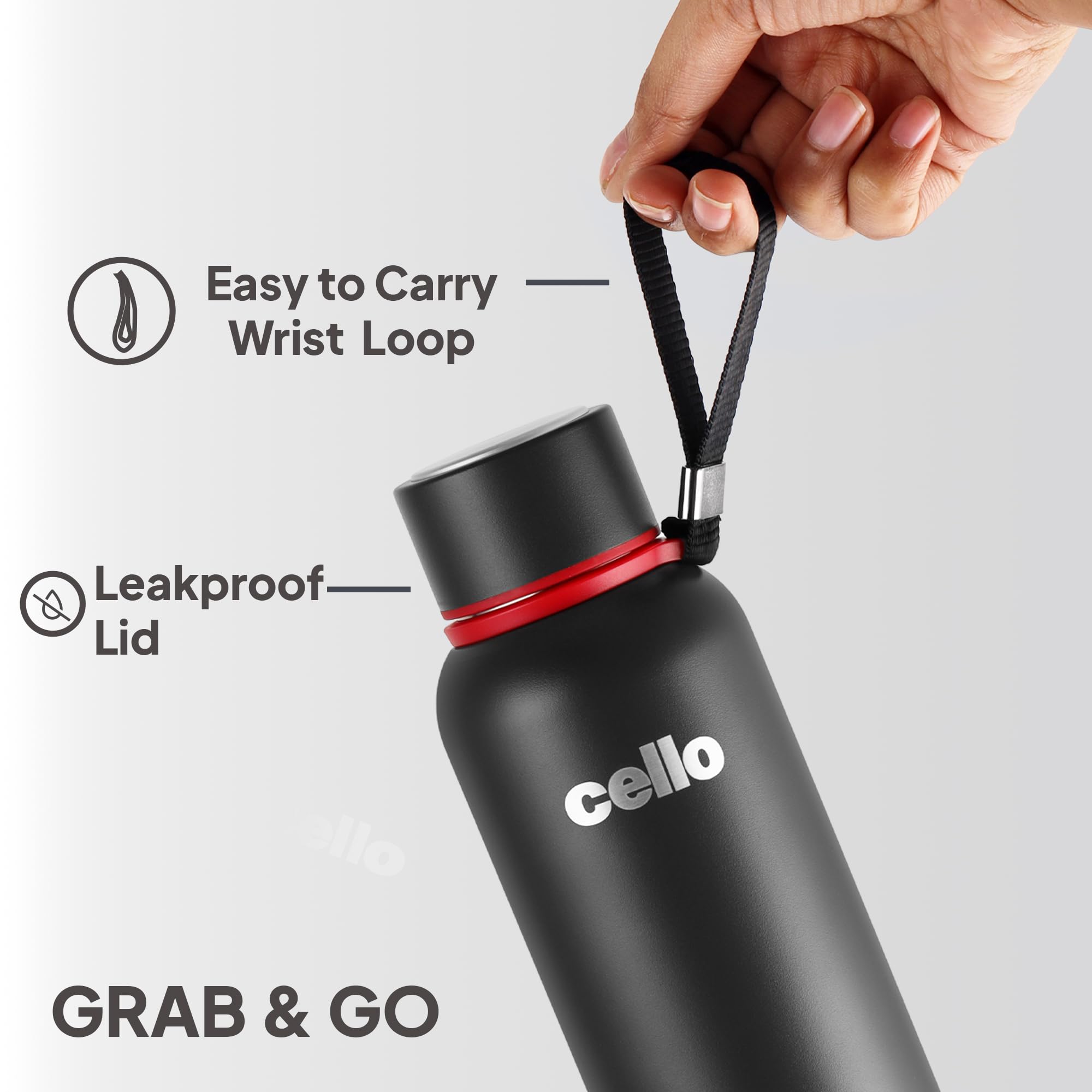 Cello Duro Kent Thermosteel Flask with DTP Coating, 900ml, Black | 24 Hours Hot and Cold Stainless Steel Bottle | Flask for Tea